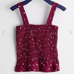 Bobeau Girl's Smocked Burgundy Floral Tank Top